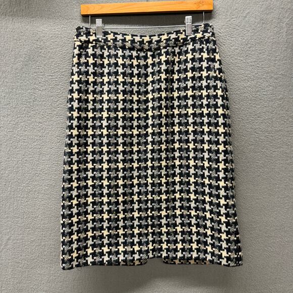 Perry Ellis Skirt Womens 4 (29x24 ACTUAL) Blue Houndstooth Tweed Wool Blend - Picture 2 of 12